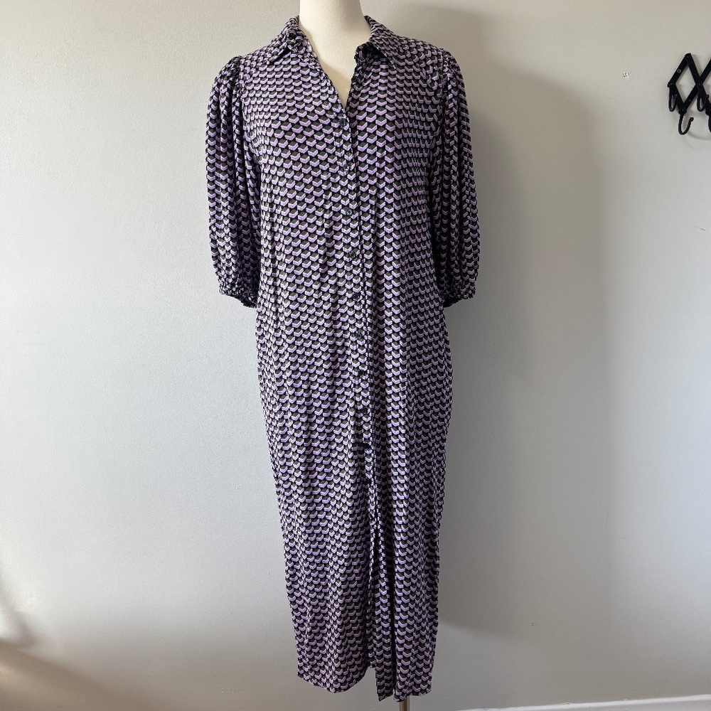 M&S Lilac Geometric Maxi Shirt Dress with Collar